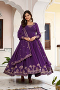 Purple Faux Georgette Thread Sequence Anarkali Suit