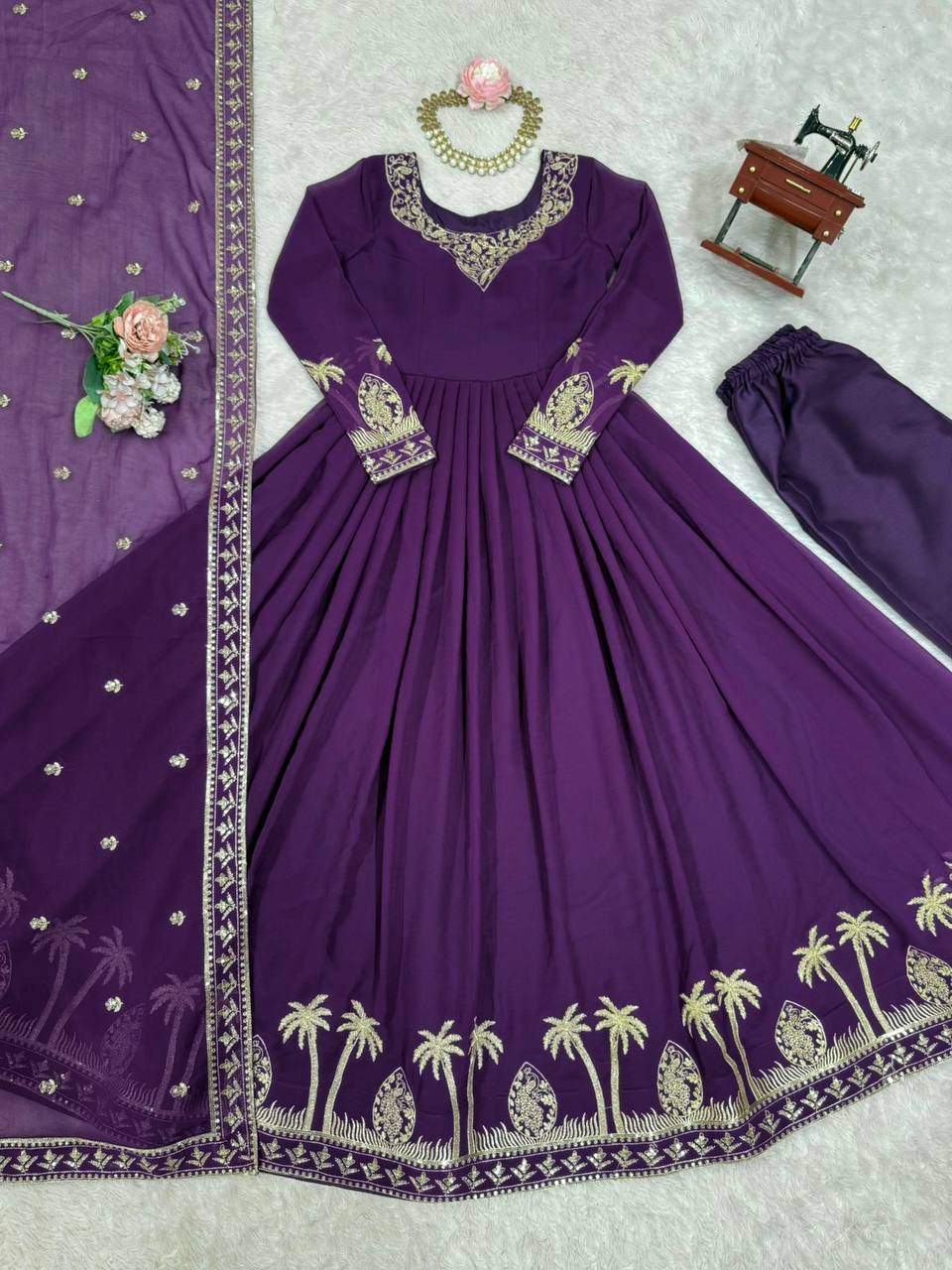 Purple Faux Georgette Thread Sequence Anarkali Suit