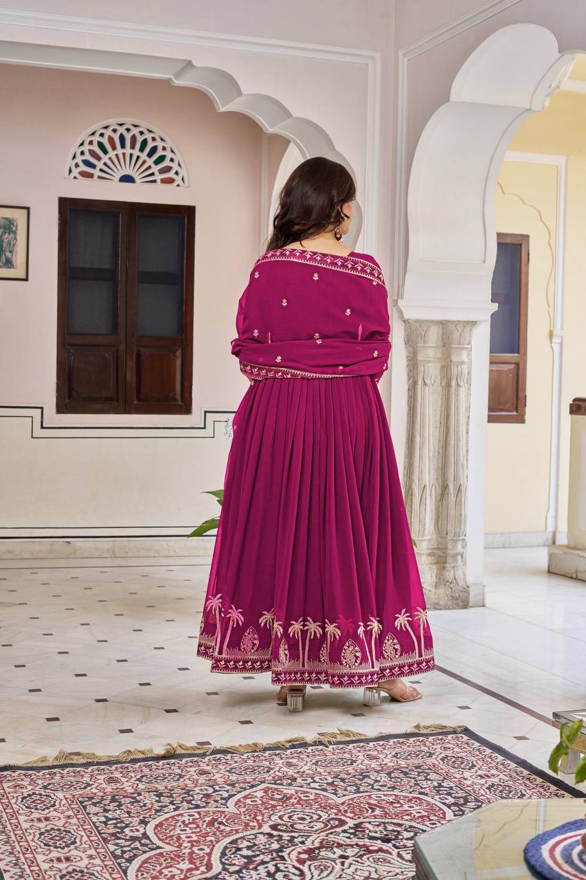 Rani Pink Faux Georgette Thread Sequence Anarkali Suit