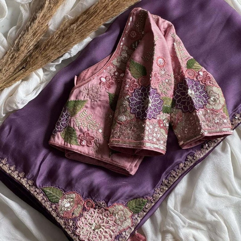 Soft Lavender Rangoli Silk Saree With Unstich Blouse