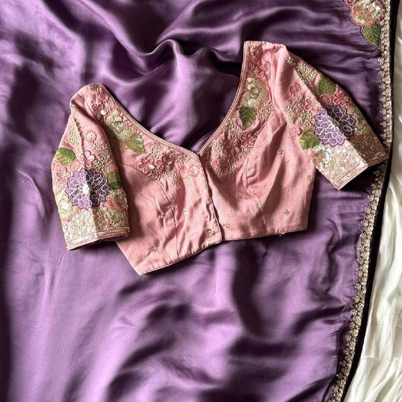Soft Lavender Rangoli Silk Saree With Unstich Blouse