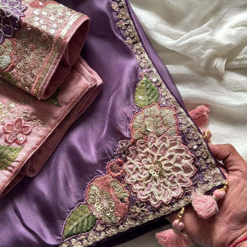 Soft Lavender Rangoli Silk Saree With Unstich Blouse