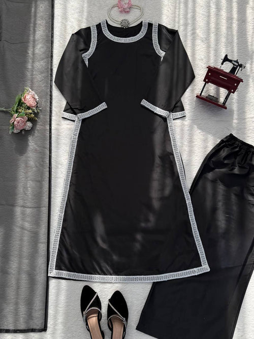 Black Designer Natural Crepe Palazzo Suit Set