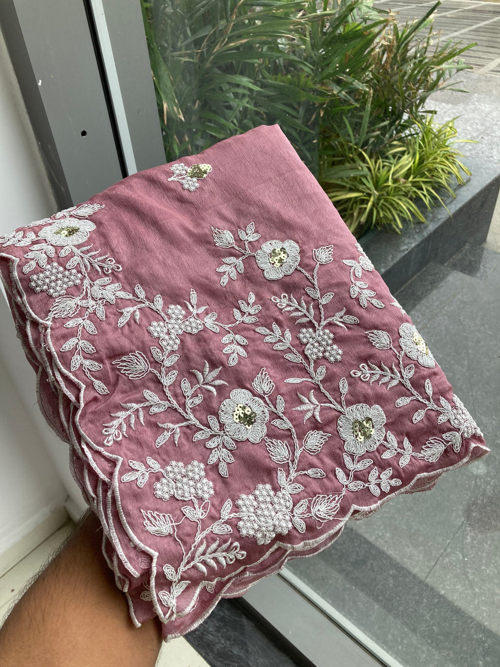 Baby Pink Designer Embroidered Party Wear Saree