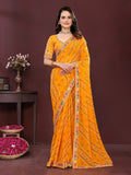 Mustard Yellow Printed Designer Georgette Saree