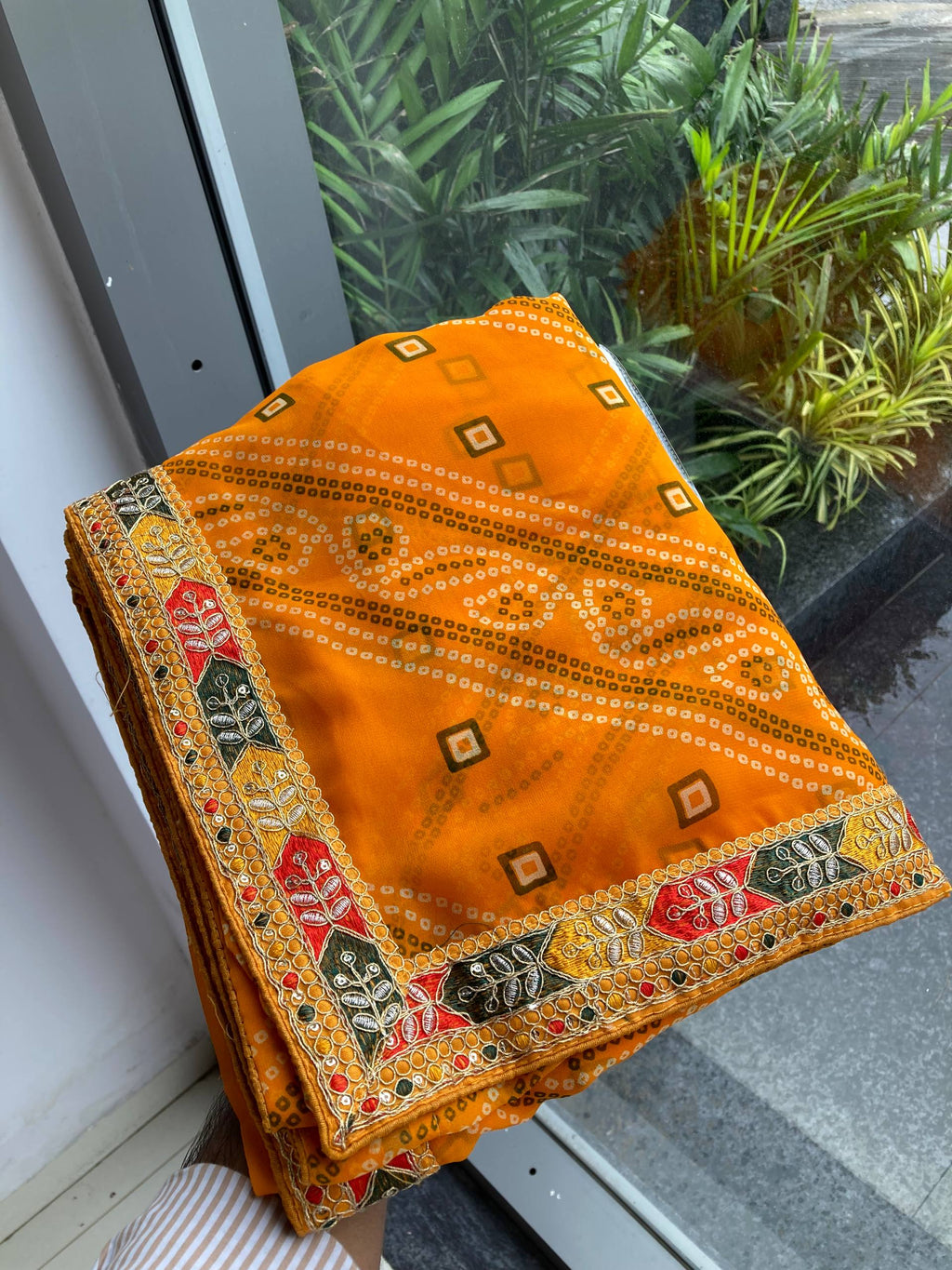 Mustard Yellow Printed Designer Georgette Saree