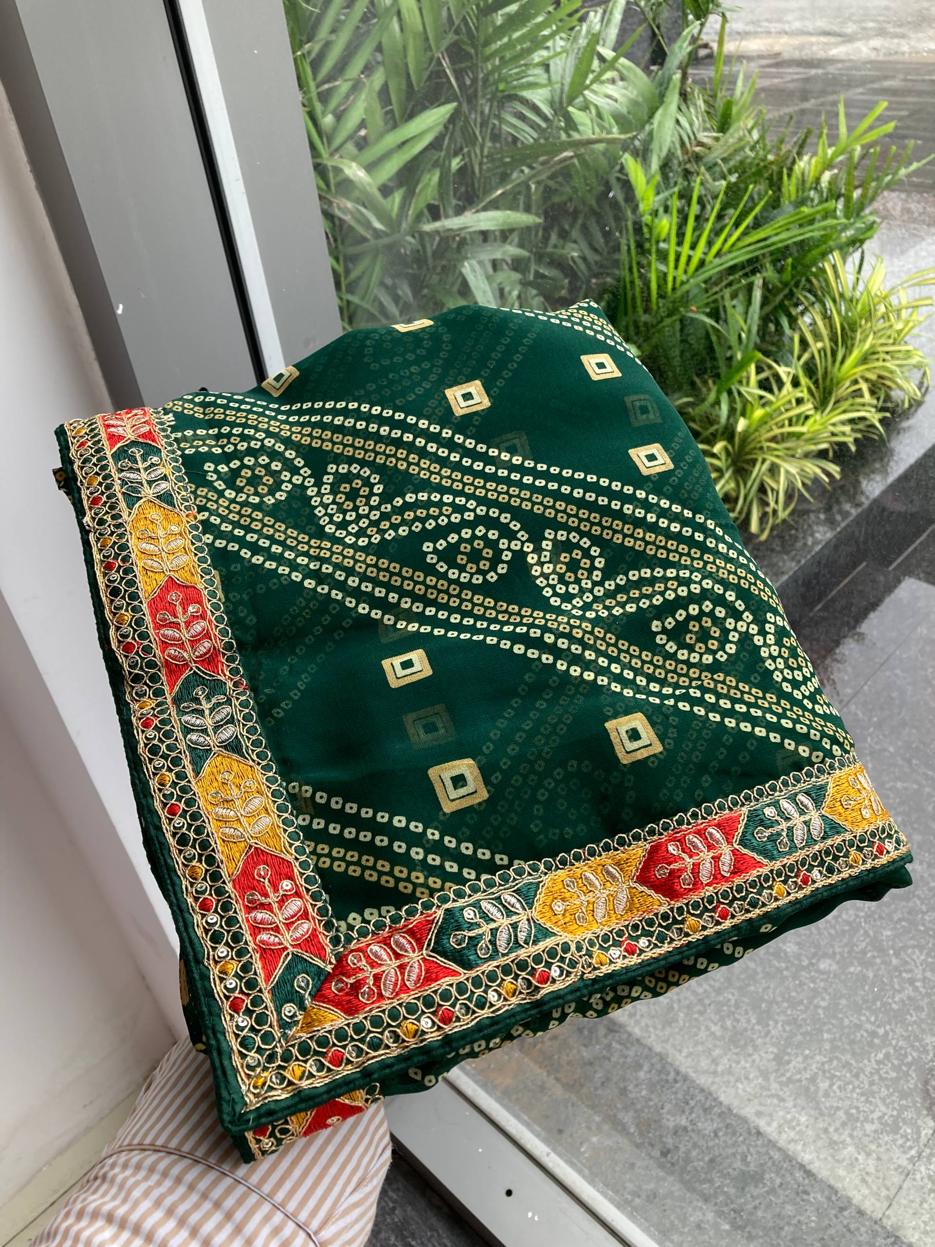 Emerald Green Printed Designer Georgette Saree