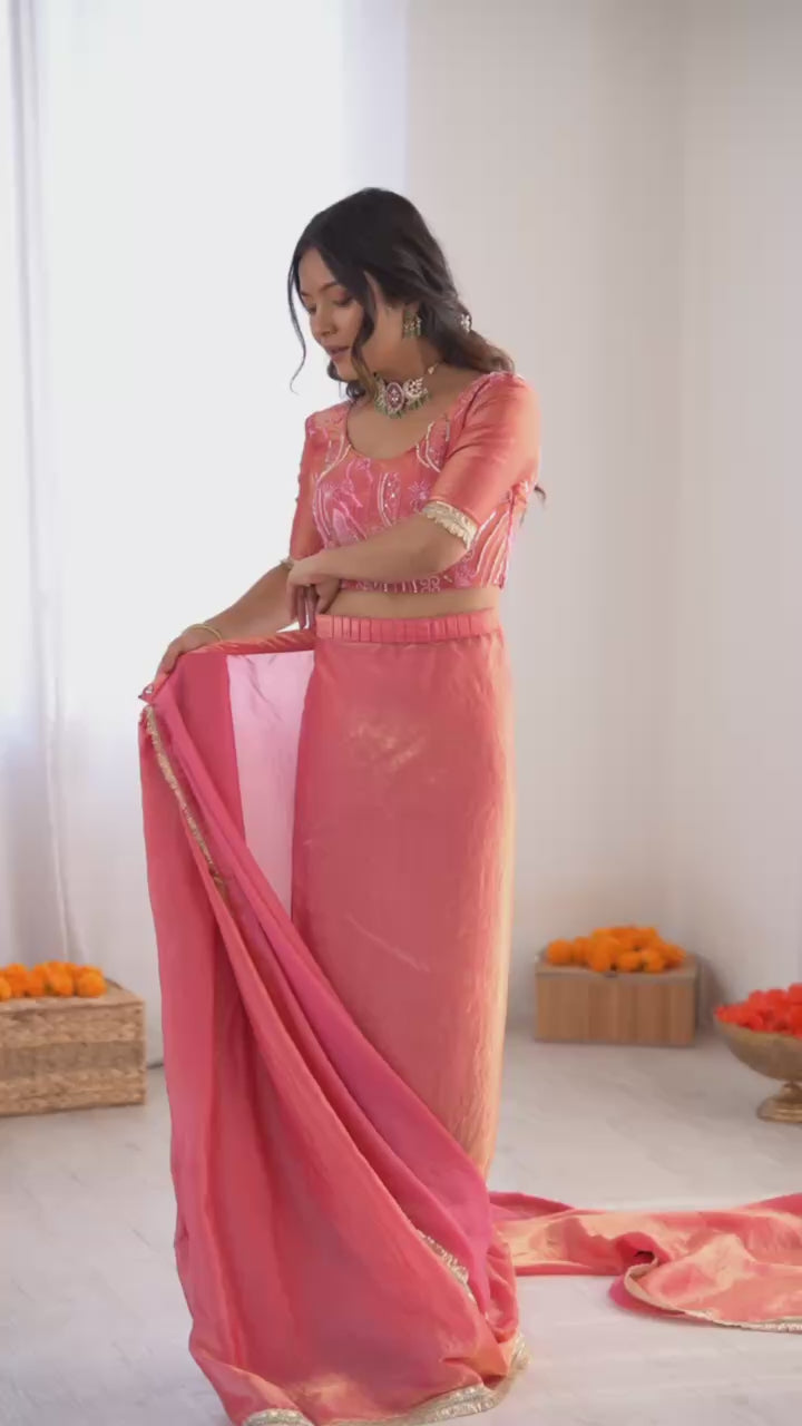 Elegant Pink color Fendy Silk Ready To wear Saree