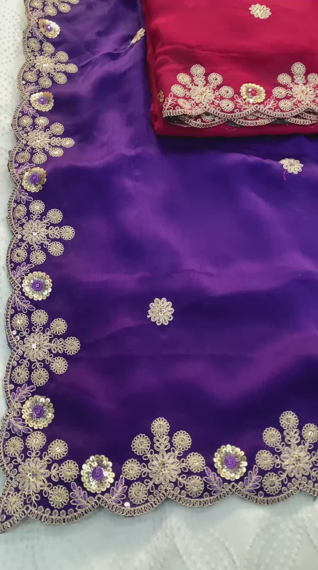 Red Colour Chiffon Fabric With Embroidery Work Saree