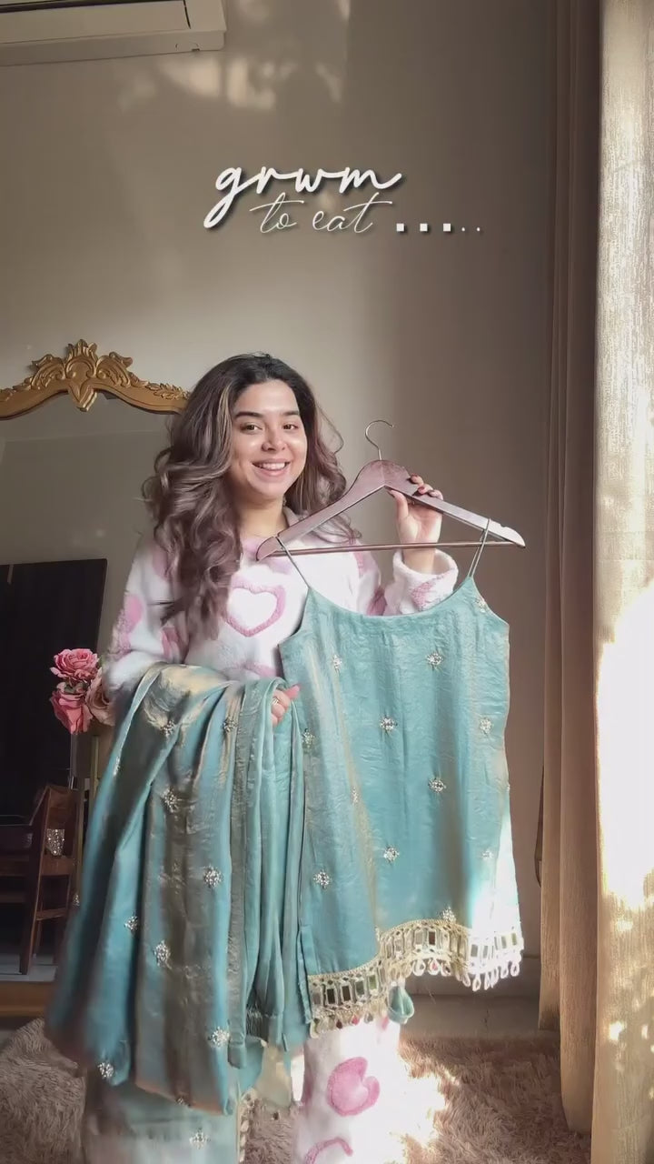 Gunjan Sea Green Teal Ethnic Sharara Suit Set