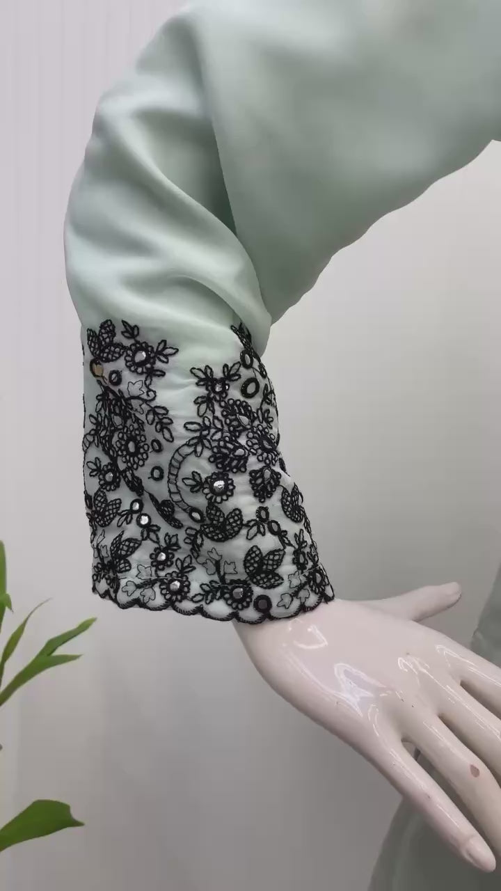 Mint Green Georgette Foil Paper work Three Piece Suit