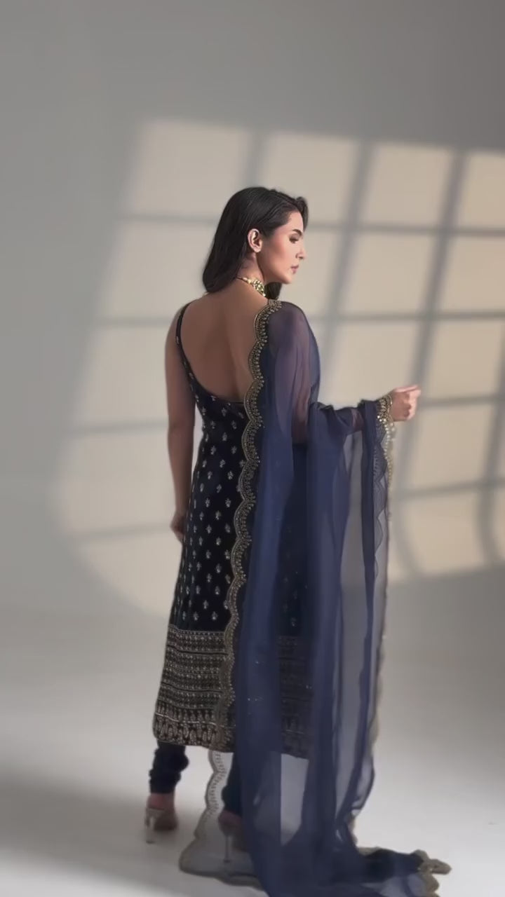Luxora Blue Color Roman Fab Kurta Set