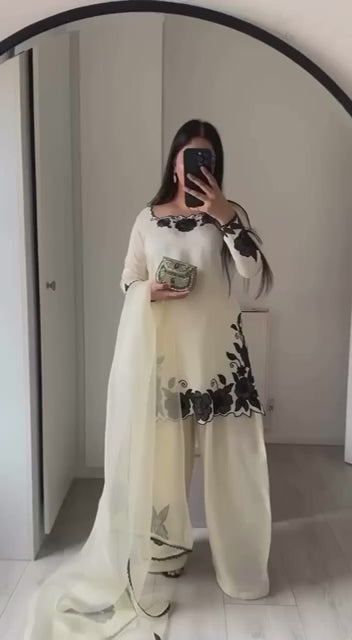 Elegant White colour Sequnce Work Kurta with Dupatta Set