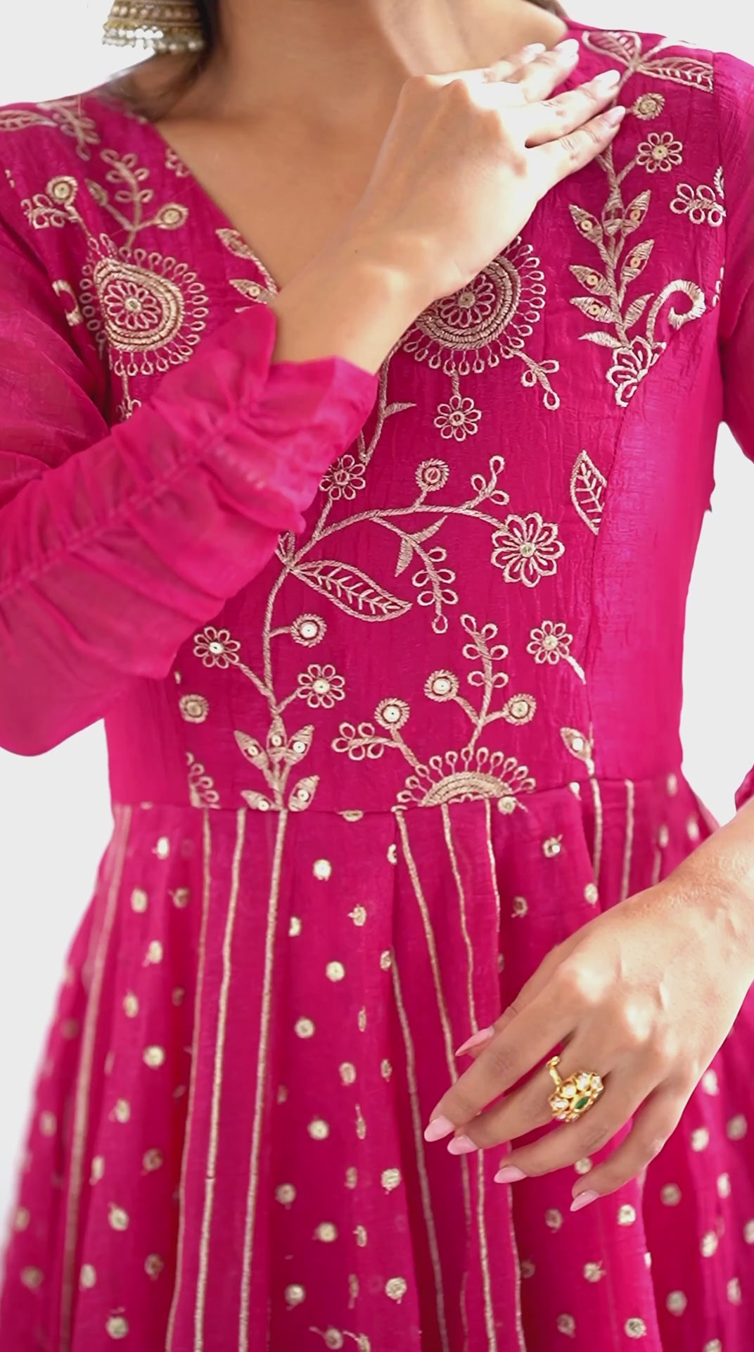 Rani Color Crunchy With Embroidery Work Special Occasion Anarkali Suit