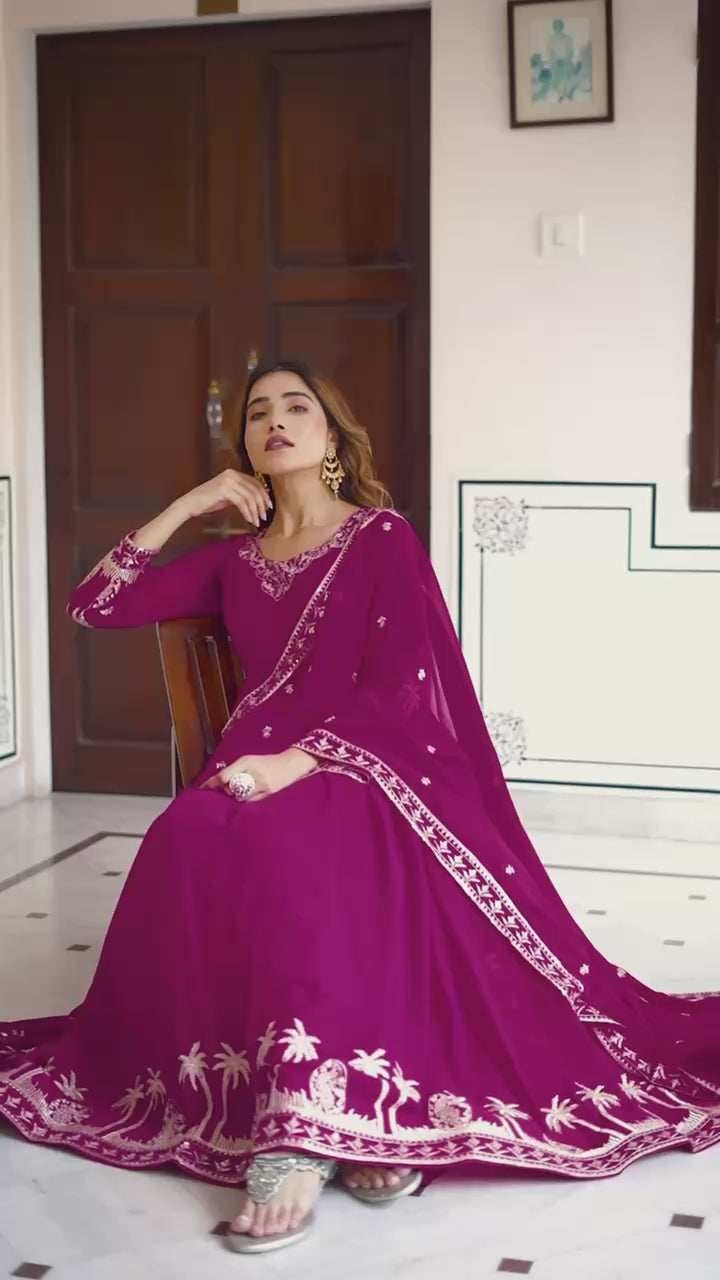 Rani Pink Faux Georgette Thread Sequence Anarkali Suit