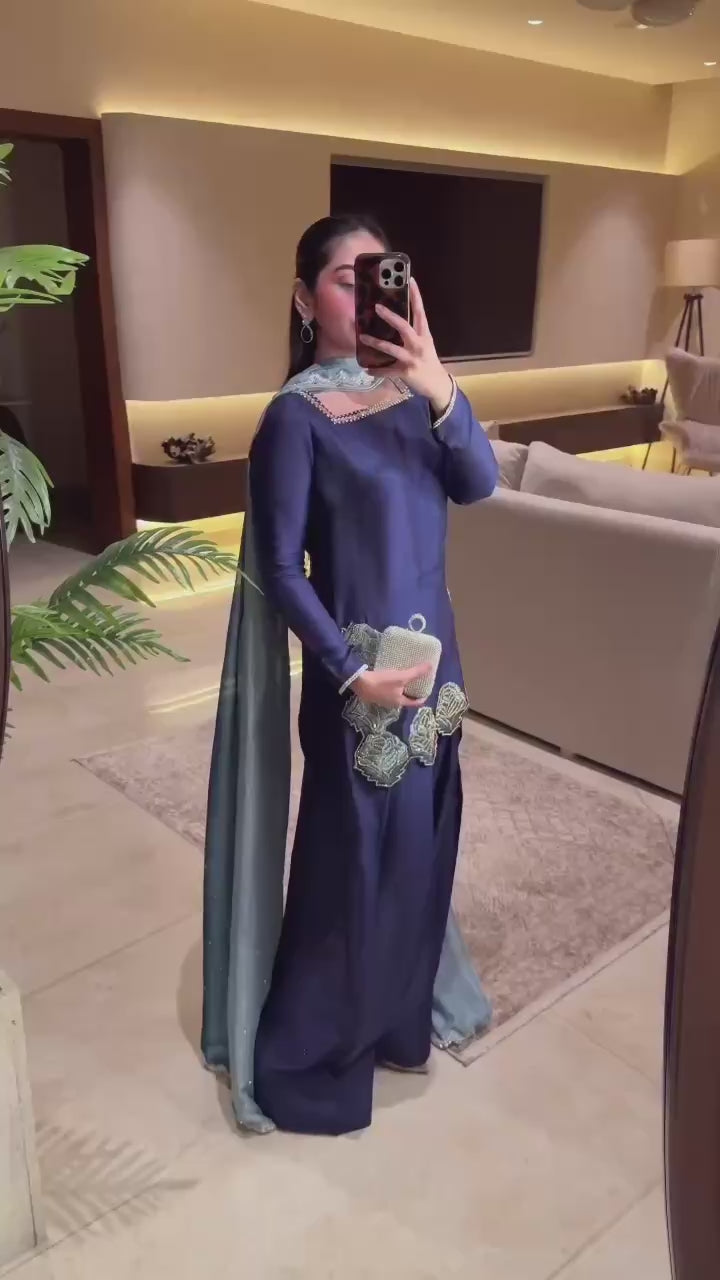 Royal Blue Embroidered Pakistani Palazzo Suit Set