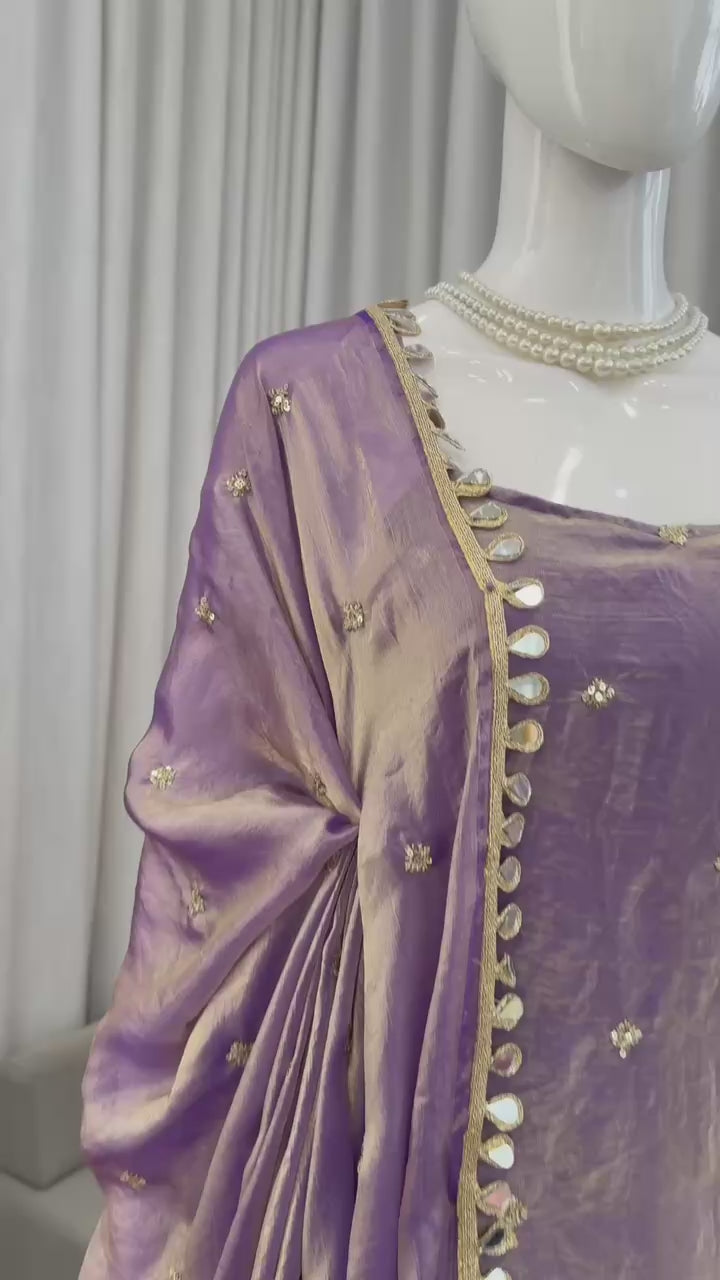 Belted Lavender Thread With Sequence Three Piece Suit
