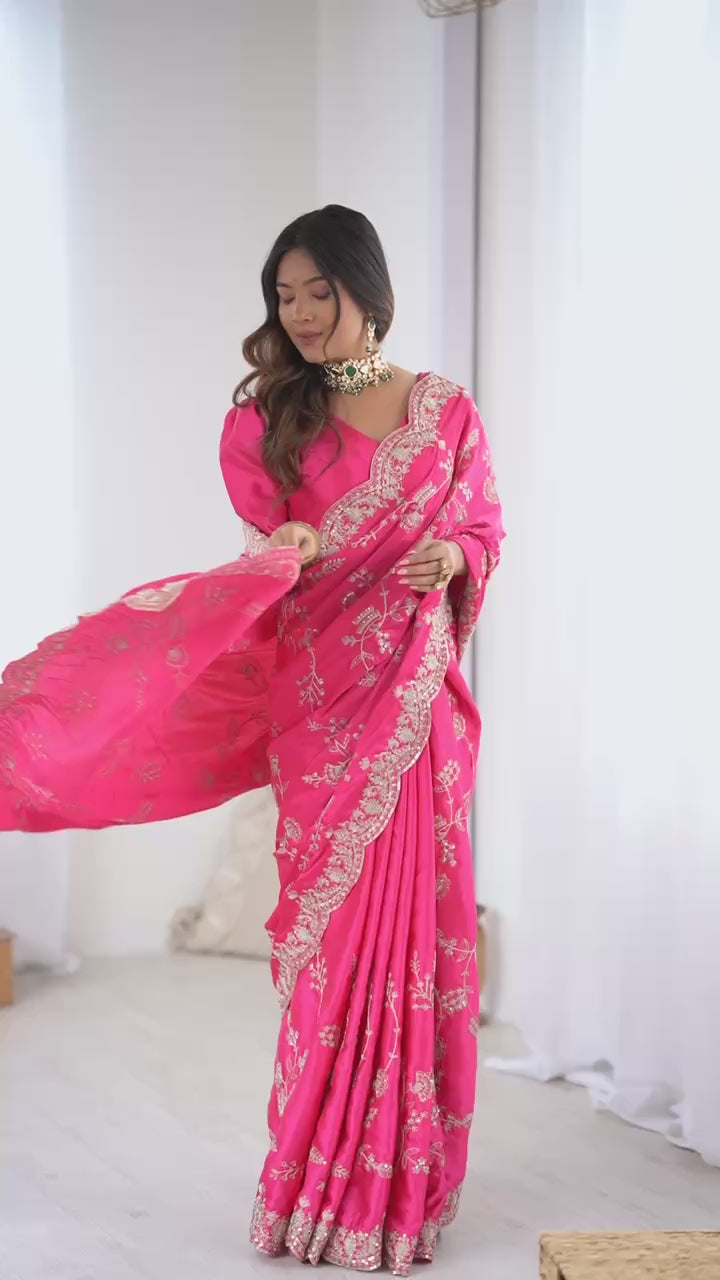 Pink Color Glam Saree Drop Japan Satin Silk Saree
