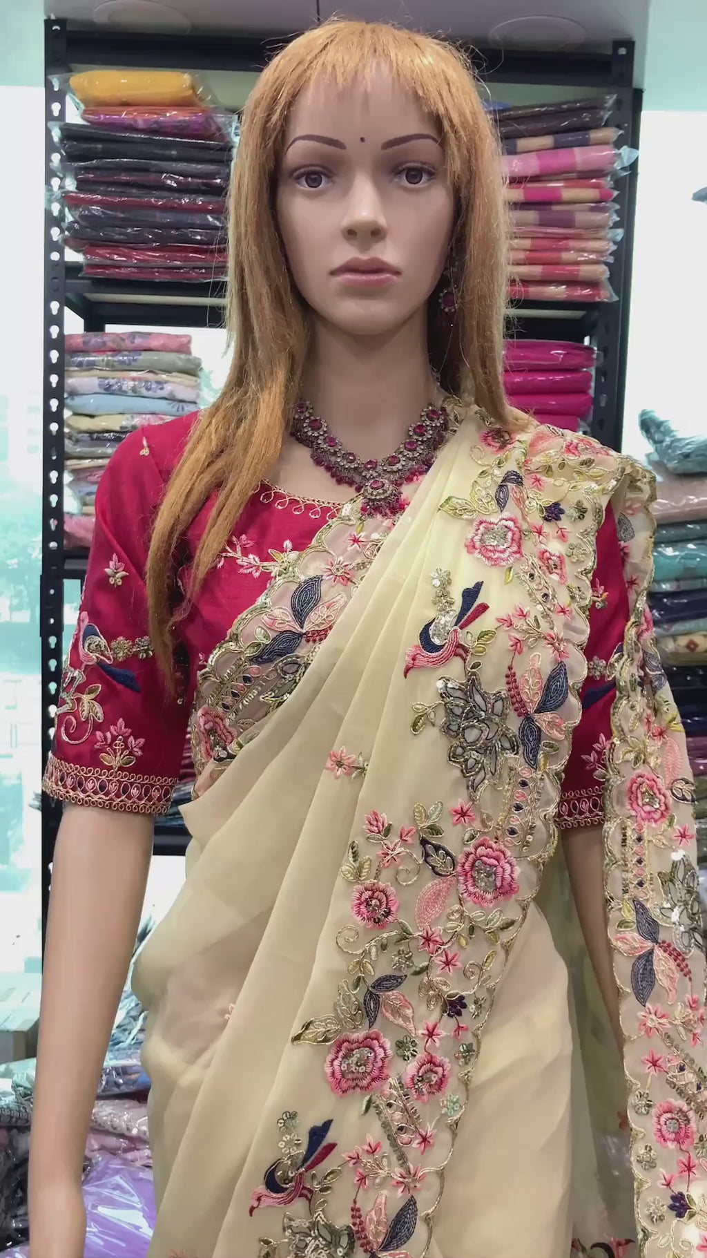 Off White Georgette With Embroidery Thread + Sequence Butti Work Saree