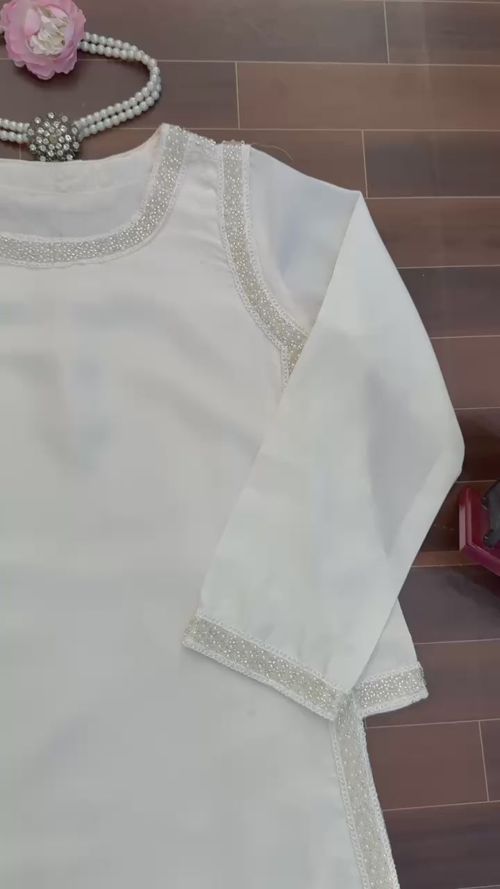 White Designer Natural Crepe Palazzo Suit Set