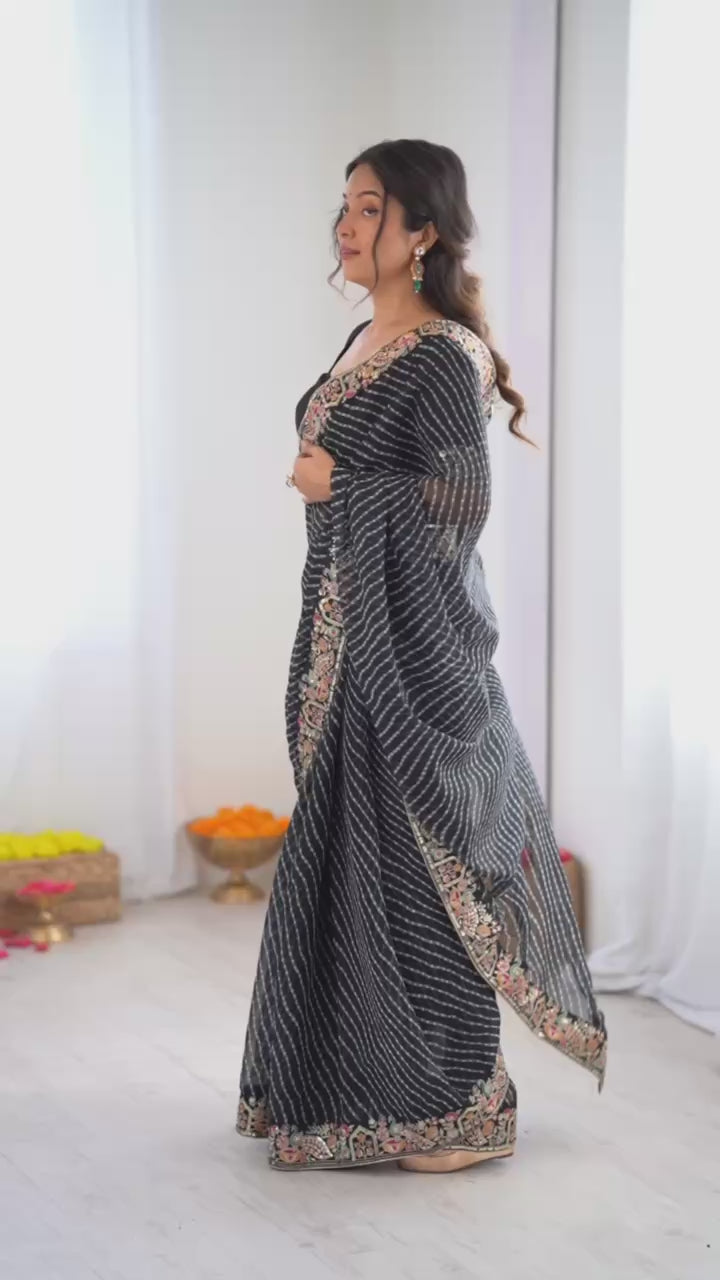 Black Designer Embroidered Party Wear Saree