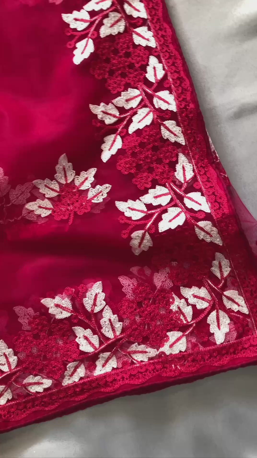 Festive Maroon Soft Net Embroidery Work Saree