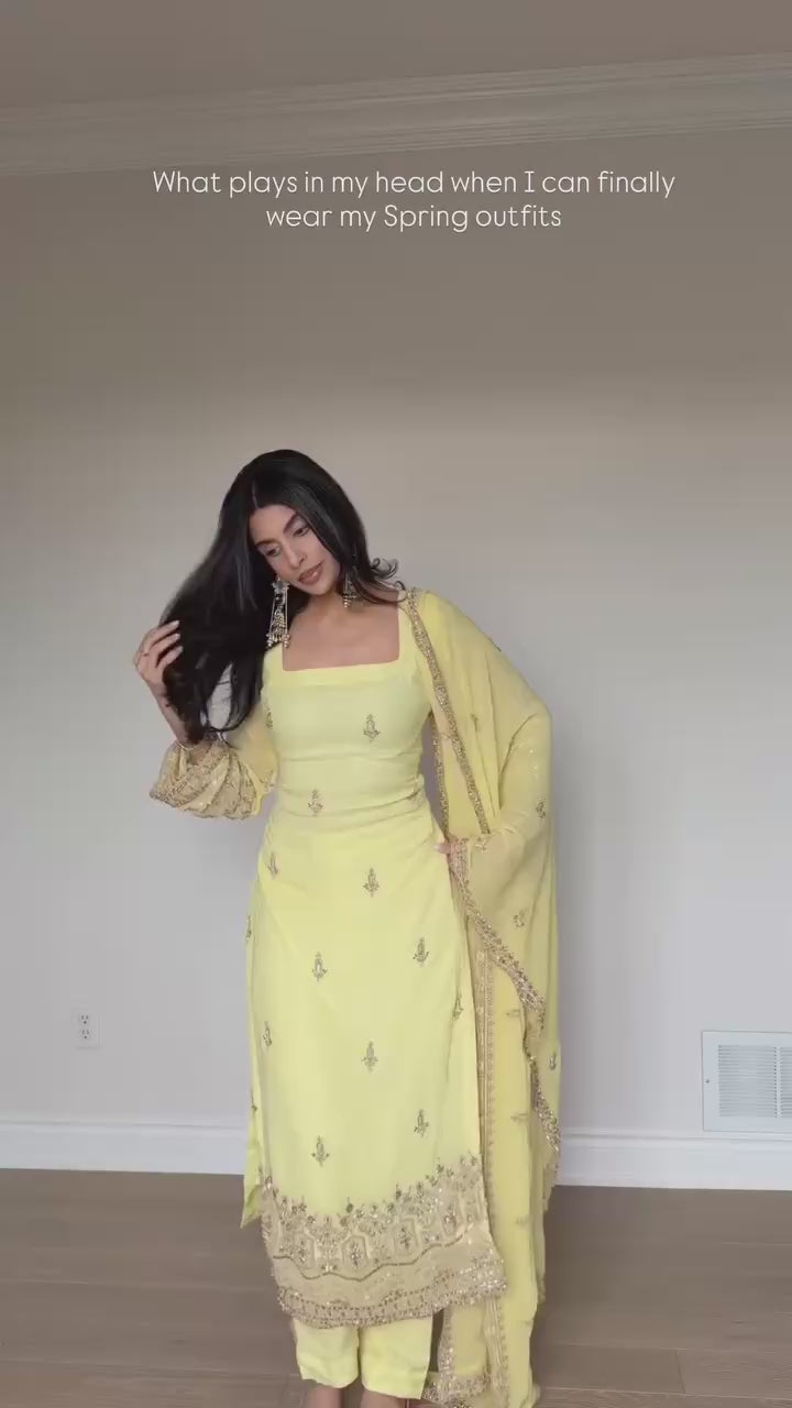 Noir Style Yellow Color Thread with sequnce Work Kurta Set