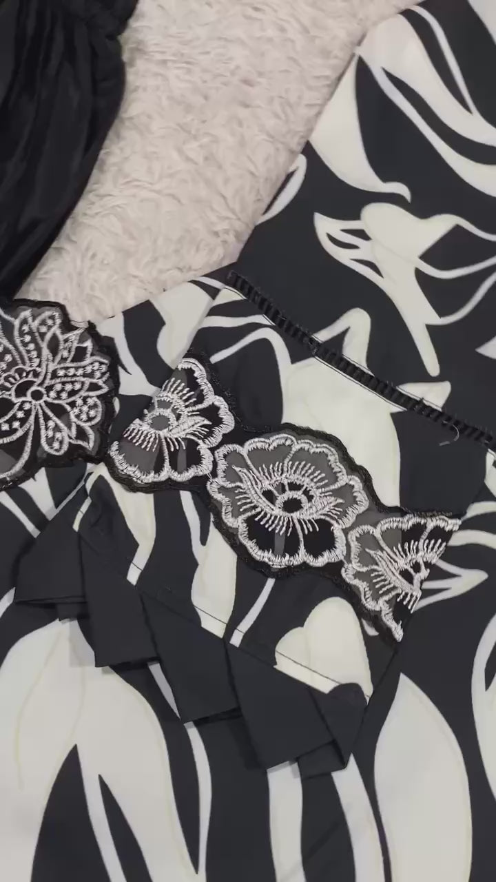 Black White Floral Designer Palazzo Suit Set