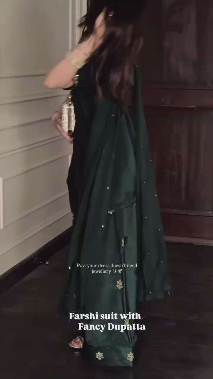 Emerald Green Pearl Work Designer Palazzo Suit Set